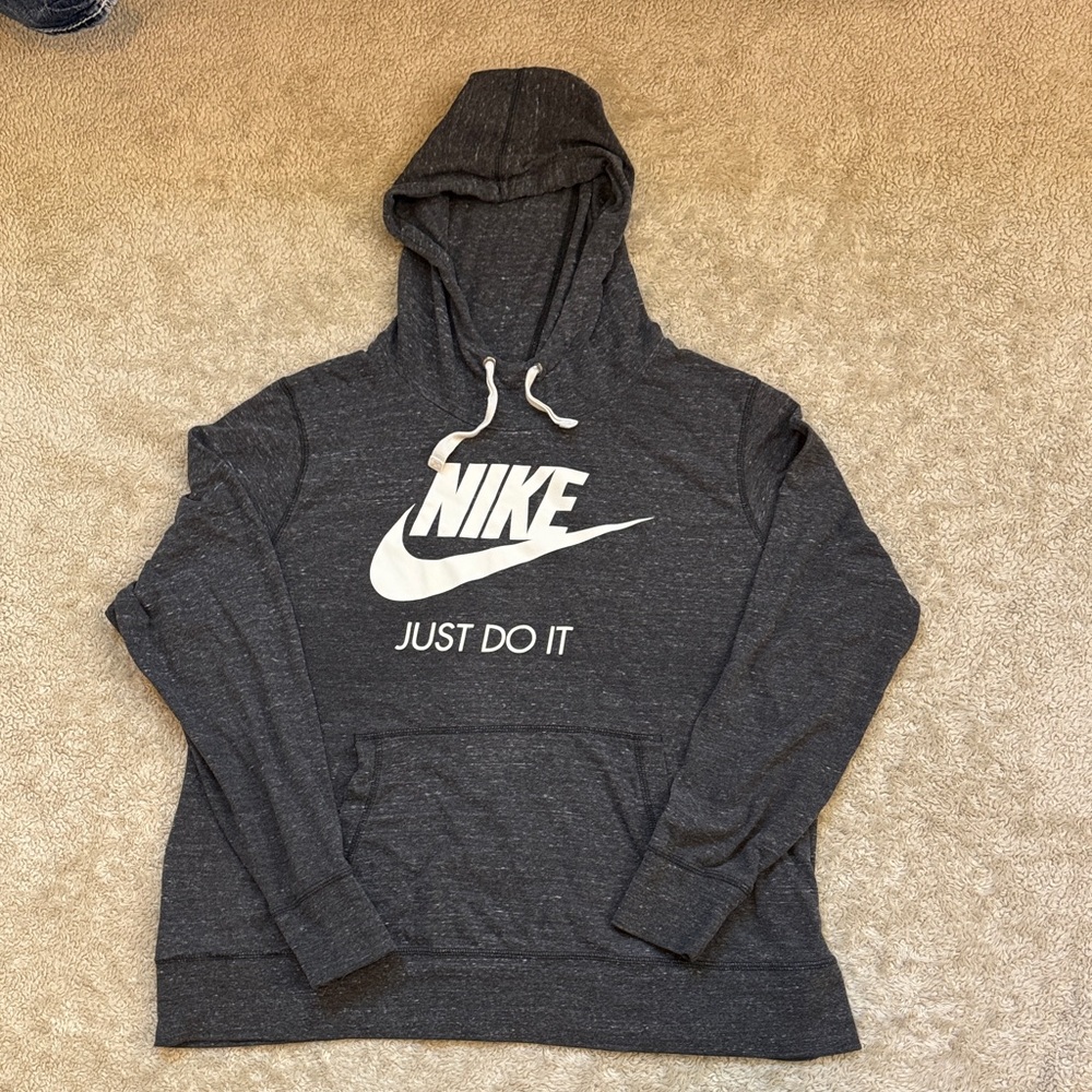 Nike Charcoal Gray Hoodie with White Logo